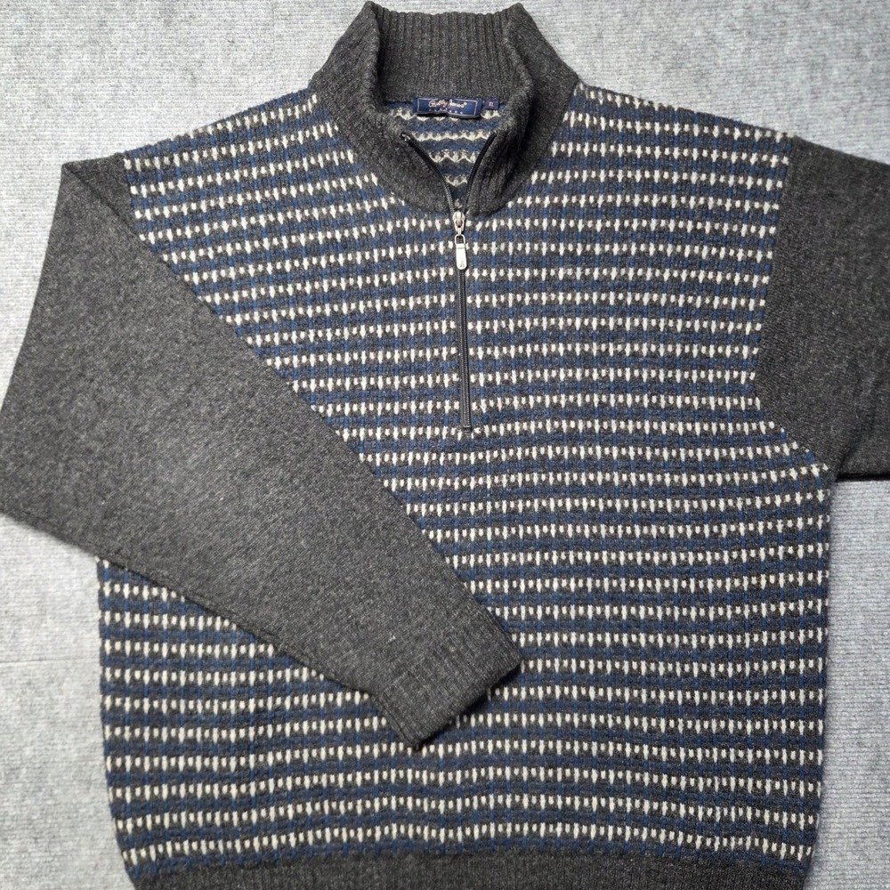 Bobby Jones Players Mens XL 100% Lambswool Quarter Zip Sweater Grey Blue Knit
